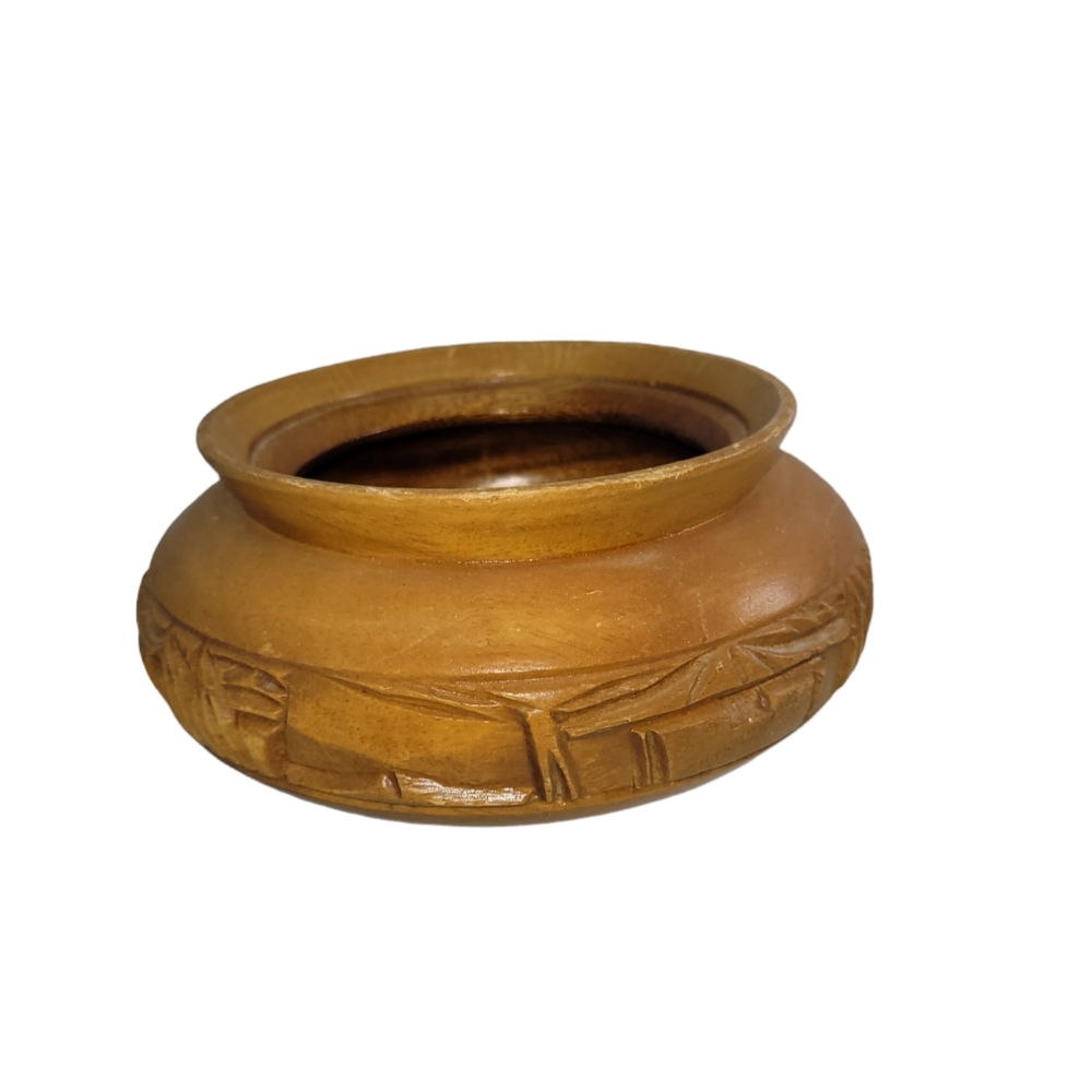 Vintage Hand Carved Wooden Bowl  Trinket Candy Bowl No Lid 6¼" Diameter - Picture 4 of 9
